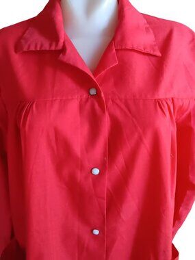 Vintage Womens Medium Work Shirt Beautician Granny Snap Up 1970's Chore Pockets